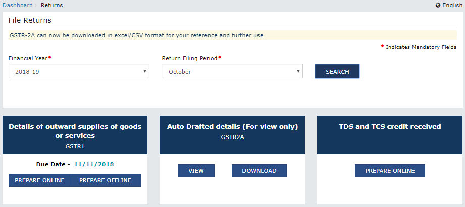 Return Dashboard before accepting & filing "TDS and TCS Credits received"